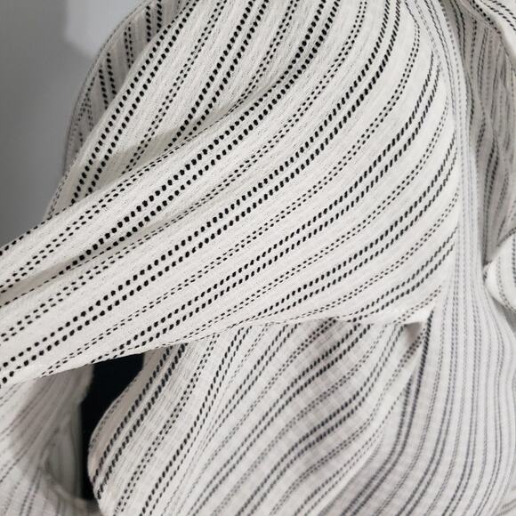 Asher by Fab'rik Zurich Tulip Sleeve Ruffled High Low Wrap Striped Dress Medium - Picture 8 of 12